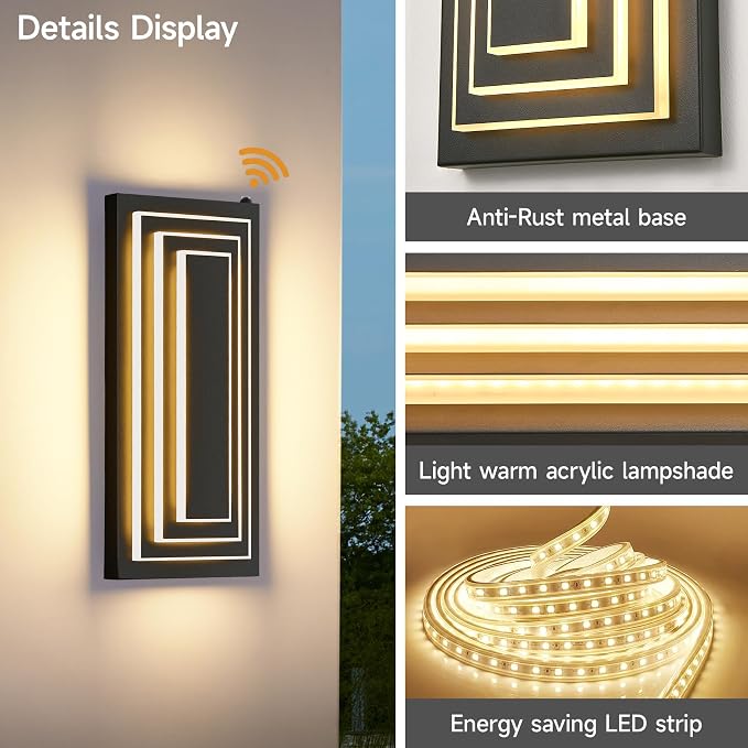 Dusk to Dawn LED Outdoor Wall Light,Exterior Light Fixture,15.7 in | Black Outdoor Porch Lights Wall Mount For House,Porch ,Patio,Front Door,Waterproof, LED 3000K Warm White,24W,1 Pack