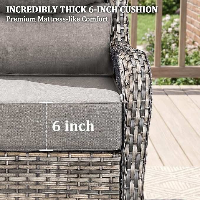 Luxury Swivel Rocker Chairs Set with 6" Thick Cushion 5 piece Wicker Outdoor Swivel Rocker Patio Chair with Ottoman High Back Comfortable Outdoor Patio Furniture Set - Gery | Gery