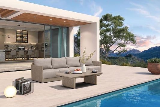 PURPLE LEAF 5 Pieces Patio Conversation Sets with Coffee Table All Weather Outdoor Couch Sectional Set with Thick Cushion Patio Conversation Set for Garden Poolside Backyard Beige
