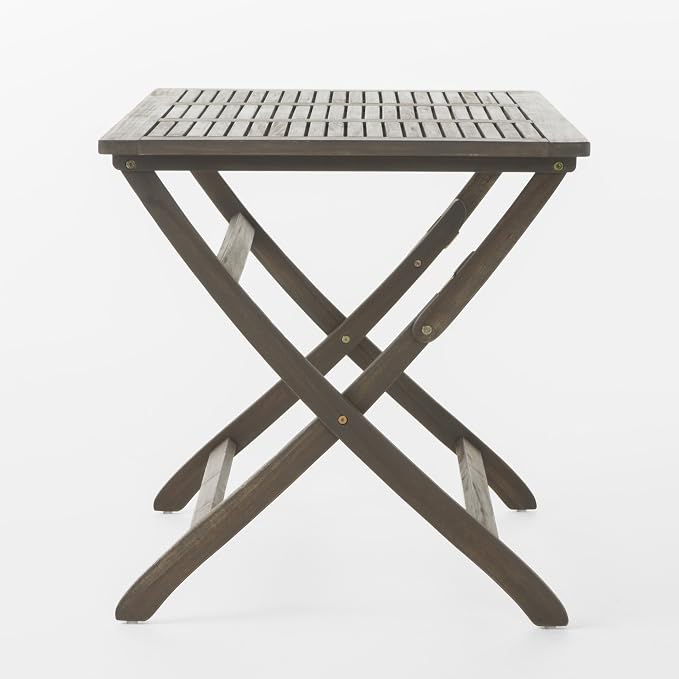 Merax Foldable Outdoor Dining Table 42.5''x27.5''x30'' Rectangular Acacia Wood Patio Dining Table, Grey