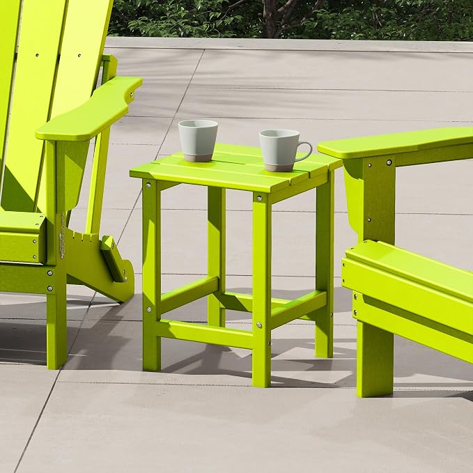 Costaelm Square Outdoor Side Tables, Adirondack Patio Tables for Outside, HDPE Patio End Table Weather Resistant, Balcony Table for Pool, Seaside, Backyard, Porch, Indoor Companion, Lime