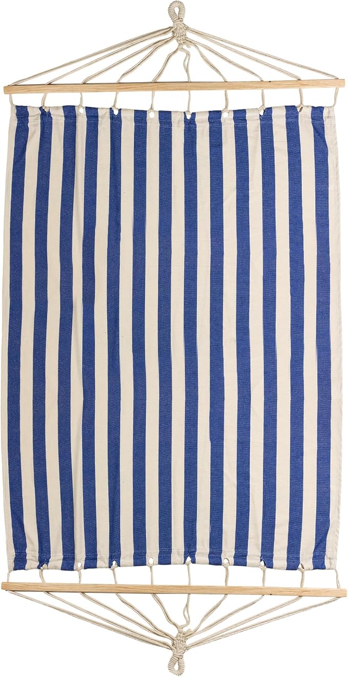 Striped Macrame Quilted Two Person Double Hammock - 9' x 56" - Blue and Cream