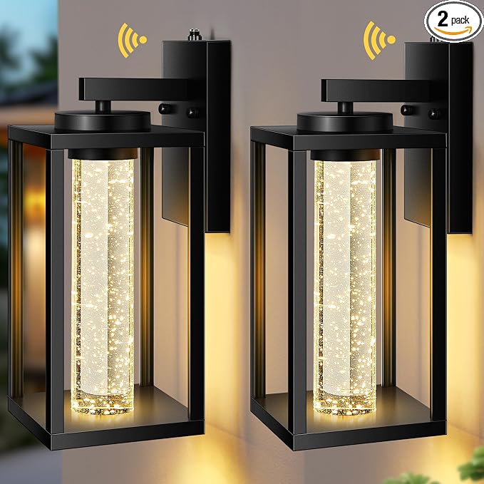 VIANIS 2 Packs Large Exterior House Lighting Fixtures Wall Mount, Modern Black Outdoor Wall Sconce Lantern, Anti-Rust Waterproof Porch Lights Outdoor Dusk to Dawn with Integrated 10W LED Light Source