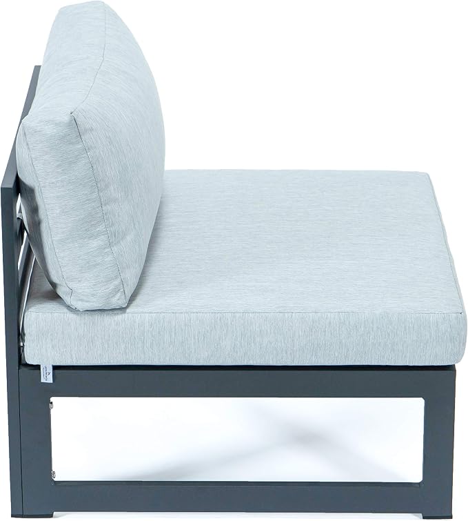 LeisureMod 5-Piece Aluminum Outdoor Patio Furniture Set, Modular Chairs & Coffee Table with Cushions, Rust-Proof Black Frame, Light Grey Weather-Resistant Seating for Balcony or Backyard