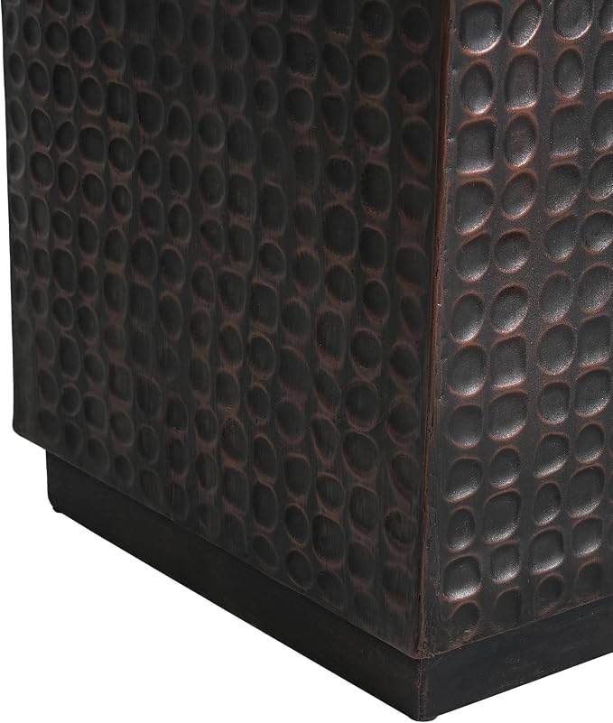 Christopher Knight Home Jeanie Outdoor Side Table Lightweight Concrete, Patio End Table Cube, MGO Fluted Coffee Table for Outside, Garden, Backyard, Poolside Accent Table, Dark Brown Copper