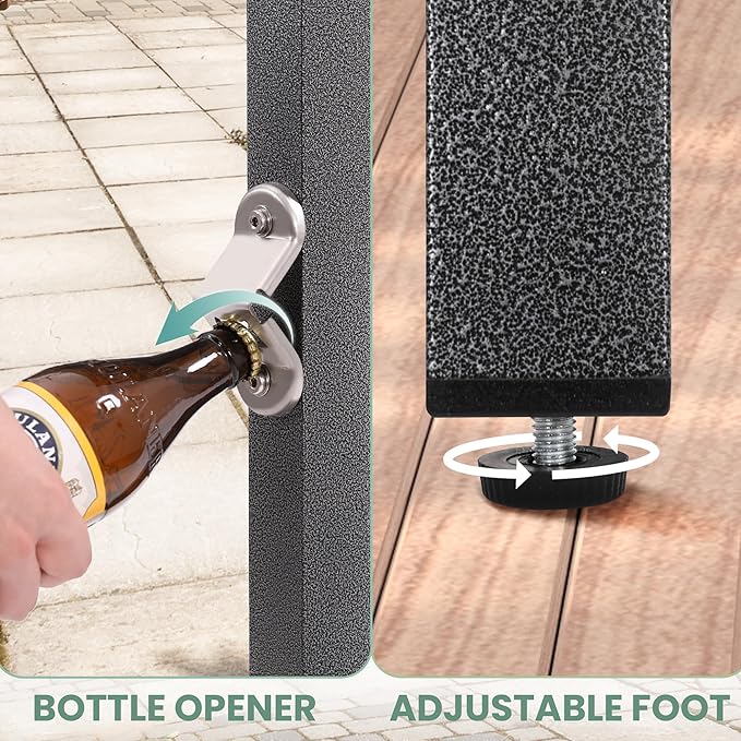 MURAGO 53*39*17 Outdoor Bar Table Extra Wide,Tall Bar Height Outdoor Pub Table, Ideal for Patio, Hot Tub, Dining, Balcony, Poolside, Weatherproof Composite Top, Rustproof, Built In Bottle Opener,Black