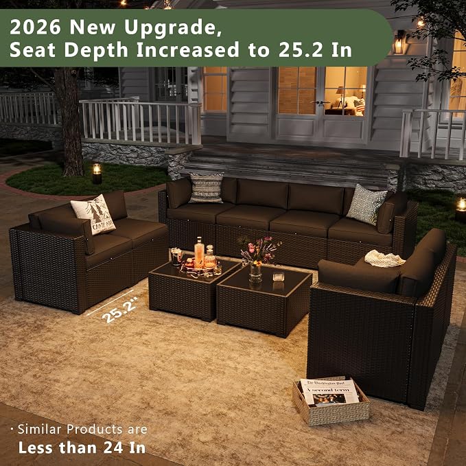 Aoxun 10 Piece Patio Furniture Set Wicker Patio Sectional Sofa Set Outdoor Seating Furniture with Thickened Cushion, Black