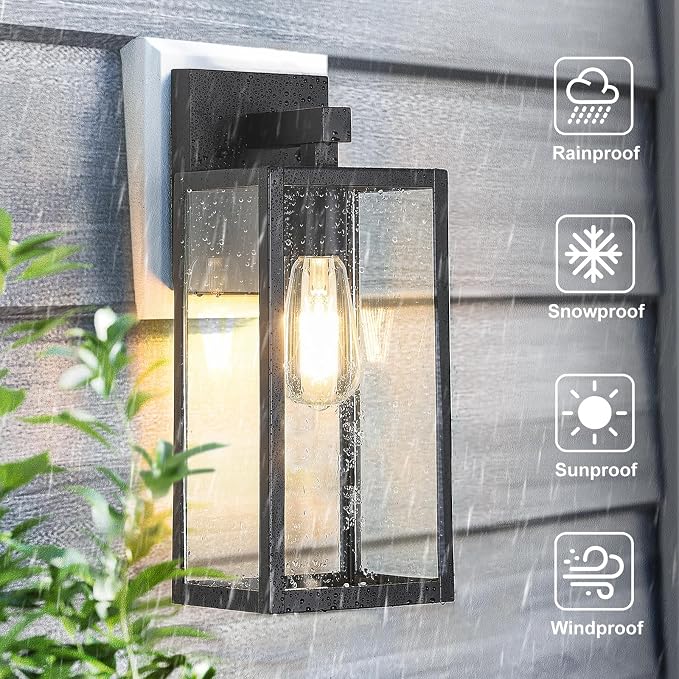 MAXvolador Outdoor Wall Lantern, Extra Large Exterior Waterproof Wall Sconce Light Fixture, Black Anti-Rust Mount Lighting, E26 Base Porch Lamp | Porch Wall Sconce Large Extra Large, Anti-Rust, E26 Socket, Clear Glass, Outside Wall Mount Light, Front D...