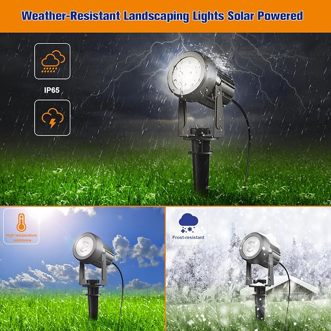APONUO Solar Spot Lights Outdoor 6-in-1 Solar Landscape Lights Dusk to Dawn Solar Uplights IP65 Waterproof 9.8ft Cable Outdoor Spot Lights for Yard Pathway Garden Tree Decoration (Cool White)