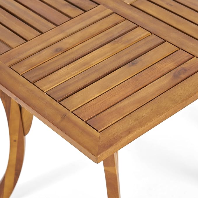 Merax 5 Piece Outdoor Dining Set for 4, Hermosa Acacia Wood Teak Finish Square Table and 4 Chairs with Beige Cushion