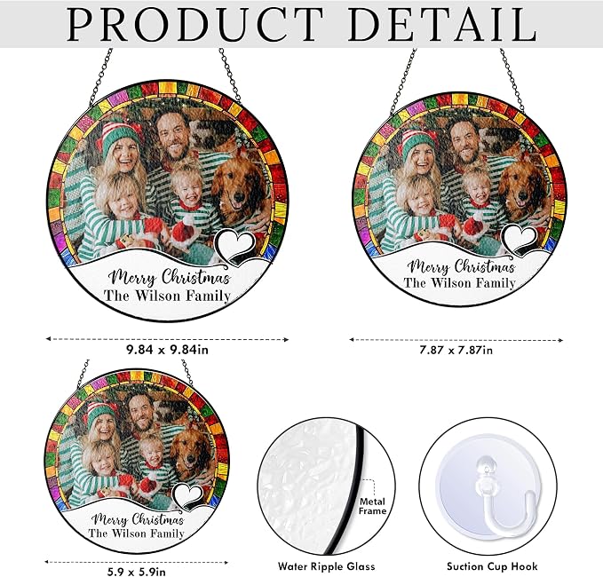 Personalized Stained Glass Christmas Suncatcher – Custom Family Photo Window Decor – First from Mom and Dad – Merry Christmas Family Ornament Keepsake