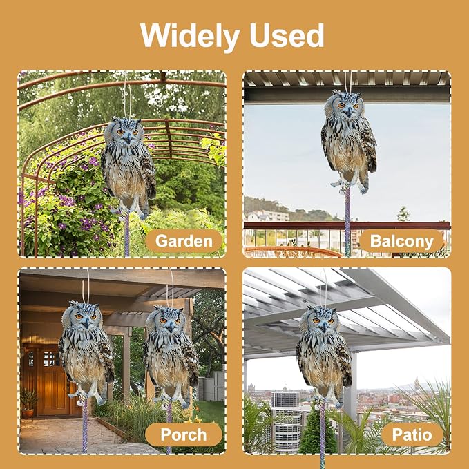 Fake Owl to Scare Pigeons Woodpecker, 2Pcs Flat Garden Owls to Keep Pigeons Squirrels Away from Outdoor, Plastic Owl to Scare Woodpecker from House, Hanging Owls with Reflective Tape for Roof Patio
