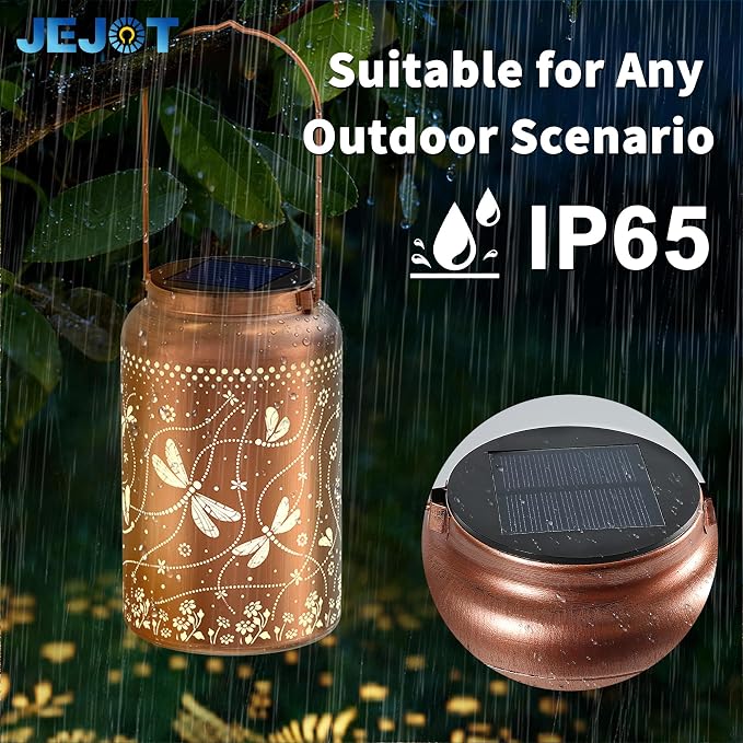 JEJOT Dragonfly Solar Lanterns Outdoor Waterproof,Birthday Gift for Women | Gifts for Mom Grandma, Metal Hanging Solar Light for Yard Garden Porch Landscape Deconration-1Pack