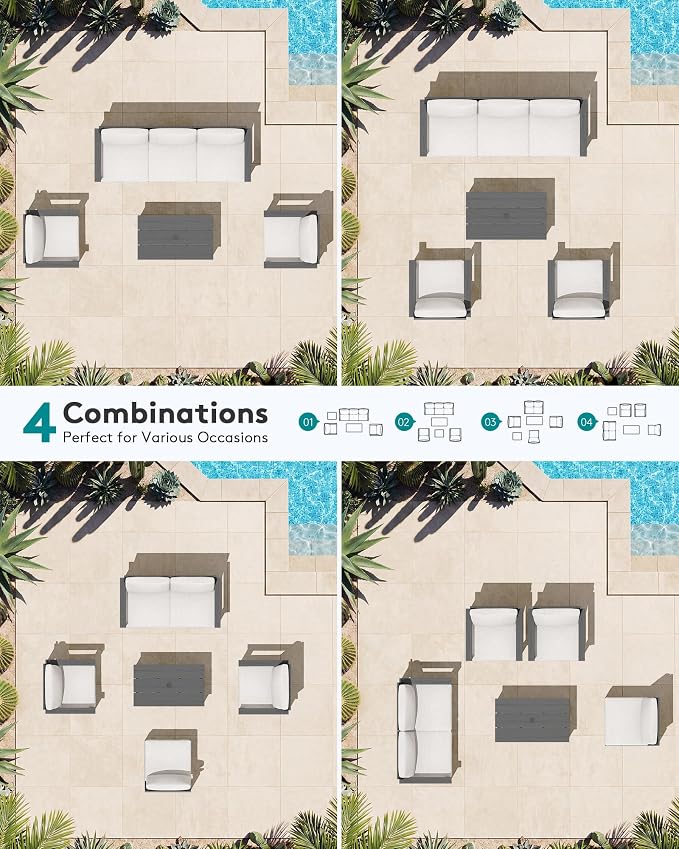SERWALL HDPE Outdoor Patio Furniture Set with Coffee Table