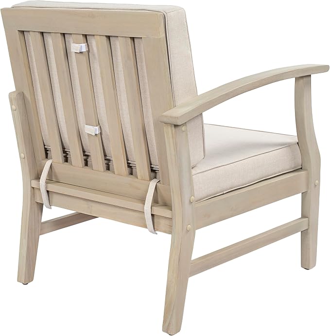 Christopher Knight Home Lila Acacia Wood Outdoor Patio Furniture Set for 6, Patio Conversation Set with 4-Seater Sofa + 2 Club Chairs and Coffee Table, Patio Sofa Set with Cushions, Light White+Sand