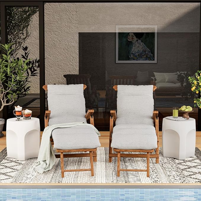SUNBURY Outdoor Side Tables Set of 2, Concrete Accent End Table, Indoor Small Round Patio End Plant Stands Outside, Garden Stools for Yard, Arch Shape Spotted White