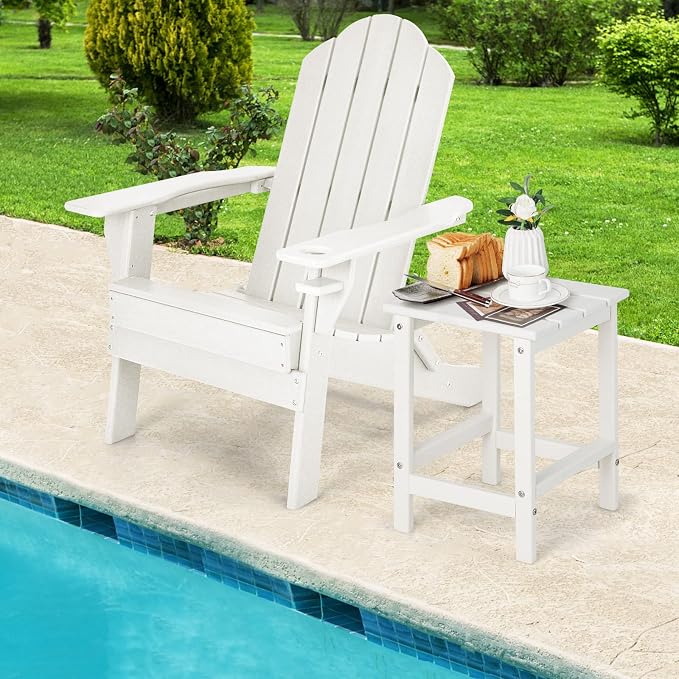 Tangkula Square Outdoor Side Table, Weather Resistant HDPE Adirondack Table, Outdoor Chairside End Tables for Lawn Garden Balcony, Easy Assembly, Patio Side Table, 14 x 14 x 18.5 Inch (1, White)