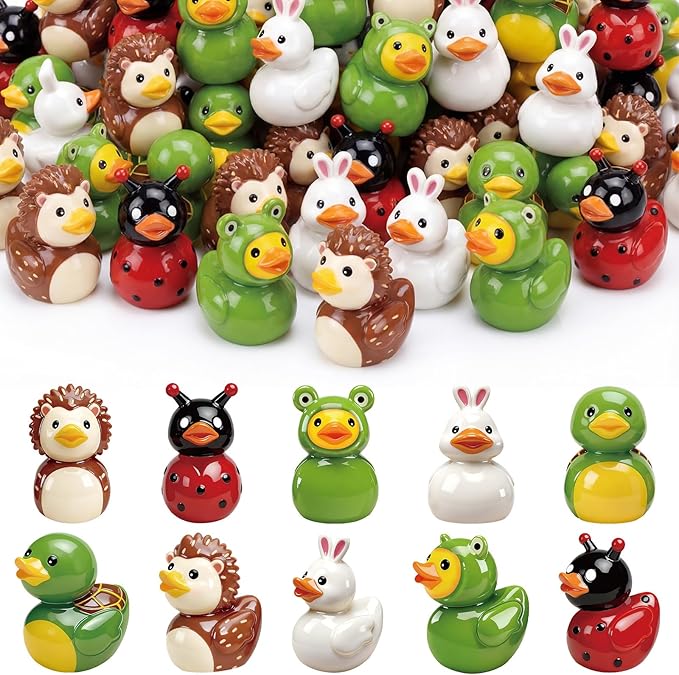 Novabright 100 Pcs Mini Resin Summer Animals Ducks Tiny Resin Animals Ducks Figures Small Animal Statue for DIY Cake Craft Garden Landscape Ornament Potted Decoration Birthday Party Supplies