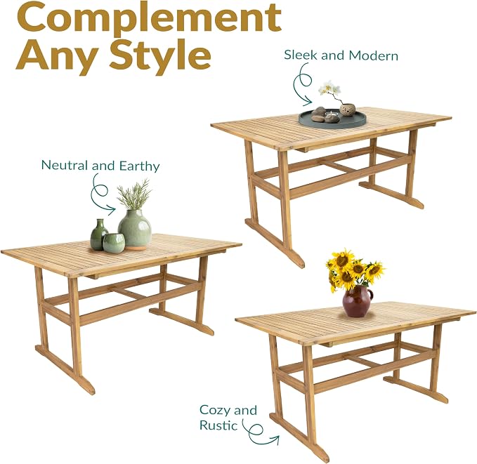 Sunnydaze 57" W Acacia Wood Outdoor Table for 6 - Hatteras Outdoor Dining Table with Umbrella Hole for Patio - Rectangular - Solid Wood