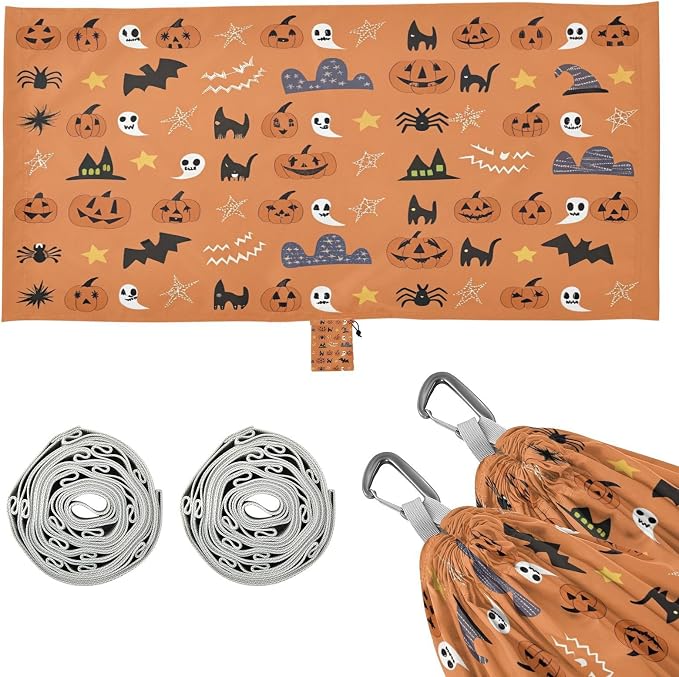 Halloween Print Pumpkin Camping Hammock, Portable Lightweight Single Hammock with Tree Straps and Aluminum Carabiners, 114" x 54" Travel Hammock for Hiking Backpacking Beach