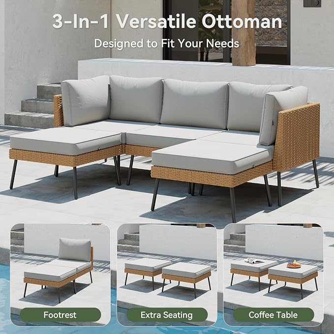 Aoxun 10 Piece Patio Furniture Set, 10 Seats Outdoor Sectional Sofas with Thick Cushion, Wicker Outdoor Patio Furniture Set with Ottomans for Party, Garden, Backyard, Grey