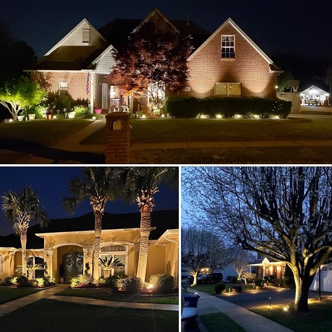 Romwish 10W Landscape Lighting, 120V Plug-in Outdoor Spotlights, 2 Pack | 3000K Warm White, 1100LM Bright LED, IP65 Waterproof, 120V Plug and Play, Adjustable 270° Beam for Yard Garden Lawn Tree
