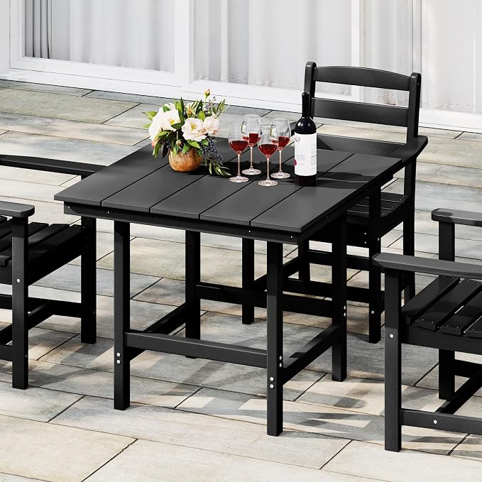 Costaelm Palms 5-Piece HDPE Outdoor Square Patio Dining Table Set with Armless Side Chairs, Black