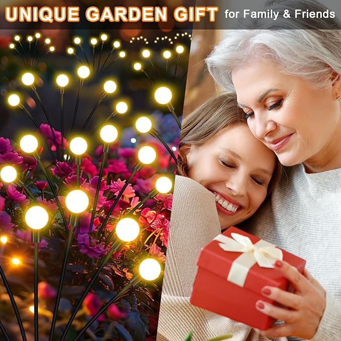NBQQ Solar Garden Lights 4 Pack of 32 LEDs Swaying Firefly Garden Decor | Waterproof Solar Outdoor Lights for Yard Pathway Patio, Swaying Lawn Decor as Gardening Gifts for Women,Christmas Decor