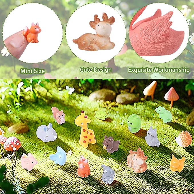 Fairy Garden Accessories, 50 Pcs Mini Resin Animals Miniature Figurines | Resin Figures 50 Styles Small Resin Tiny Animals for Garden Accessories Outdoor Landscape Miniatures Dollhouse Home Decor