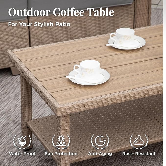 MIXPATIO Patio Furniture Set 4 pcs, Wicker Outdoor Patio Furniture, 3-Seat Sofa, 2 Single Chairs and Coffee Table, Rattan Patio Conversation Set for Backyard Deck, Grey