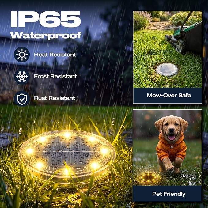 Mini Solar Ground Lights, 24 Pack Solar Lights Outdoor Waterproof, Upgraded LED Flat Landscape Lighting for Outside Pathway Garden Patio Yard Driveway,Warm White