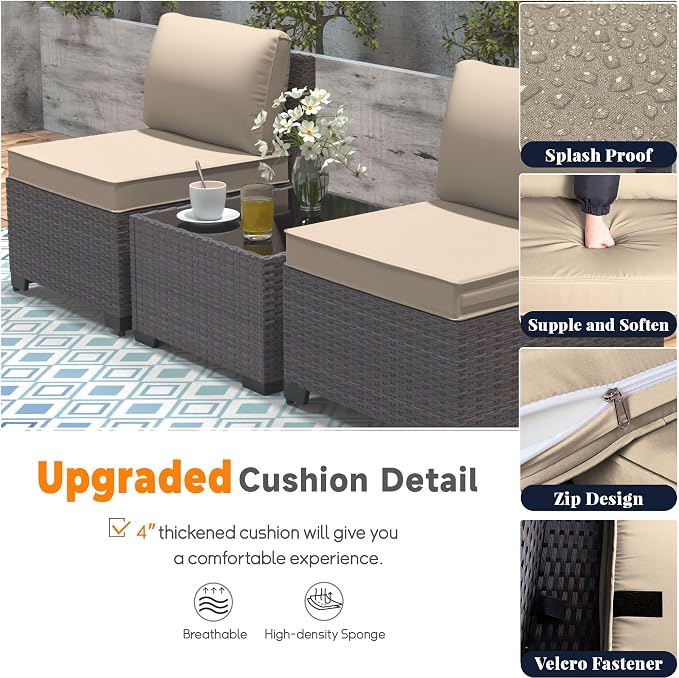 Patio Furniture Set 9 Pieces Outdoor Swivel Rocking Chairs Sofa Set,PE Rattan Wicker Patio Conversation Set with Thickened Cushions and Glass Coffee Table,Sand