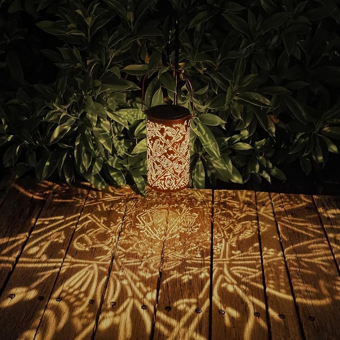 Solar Cardinal Lanterns Outdoor Hanging Decor Lantern,Waterproof Hollow Out Metal Decorative Garden Light,Graceful Decoration for Patio,Yard,Landscape,Walkway,Festival