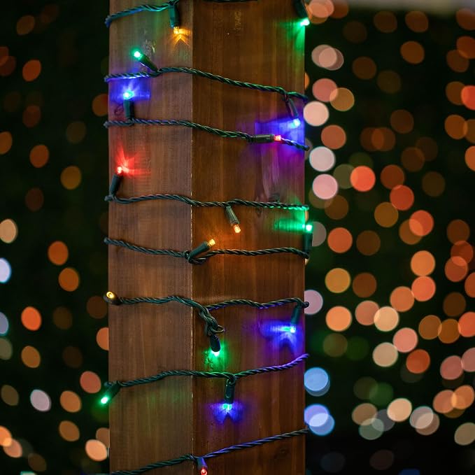 Novelty Lights 34ft 100 LED Multicolor Christmas String Lights, Brown Wire