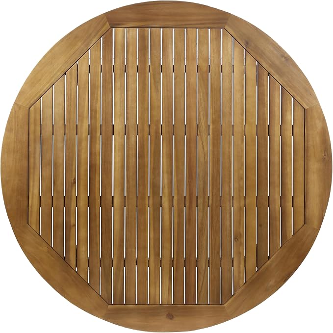 Merax Outdoor Patio Furniture Acacia Wood Round Dining Table, Water Resistant Finish Modern for Garden Kitchen Room, Teak