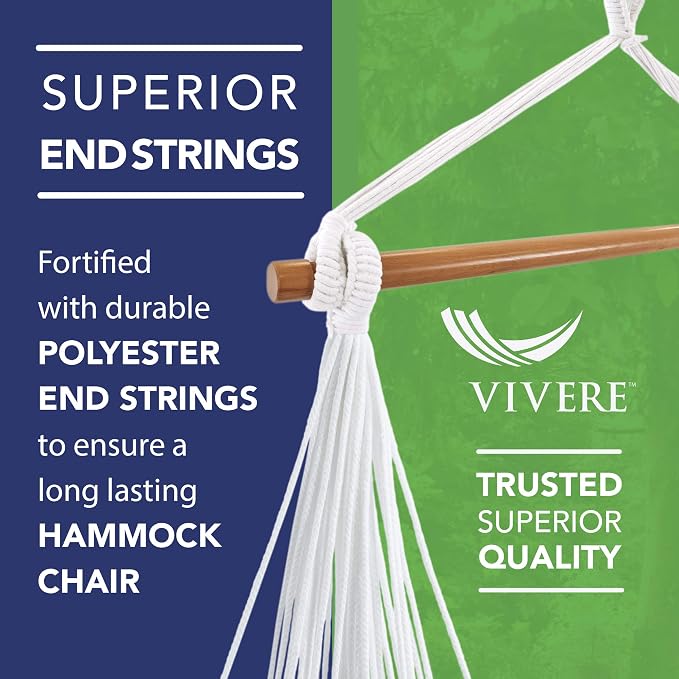 Vivere Cotton Hammock Chair with Hardwood Spreader Bar - 250 lb Capacity (Island Breeze)