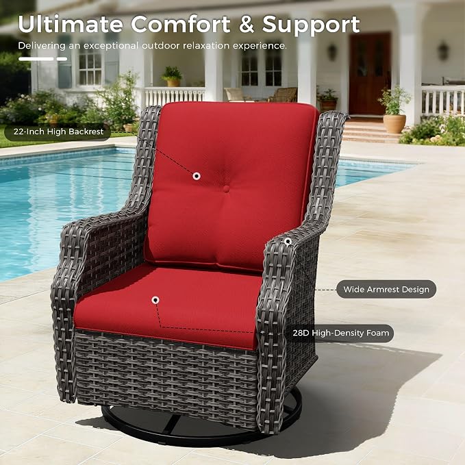 Outdoor Patio Furniture Set, 6 Piece Wicker Patio Furniture with Thick Cushions, Curved Armrest, Deep Seating, Outdoor Swivel Rocker Chairs for Porch, Deck, Balcony