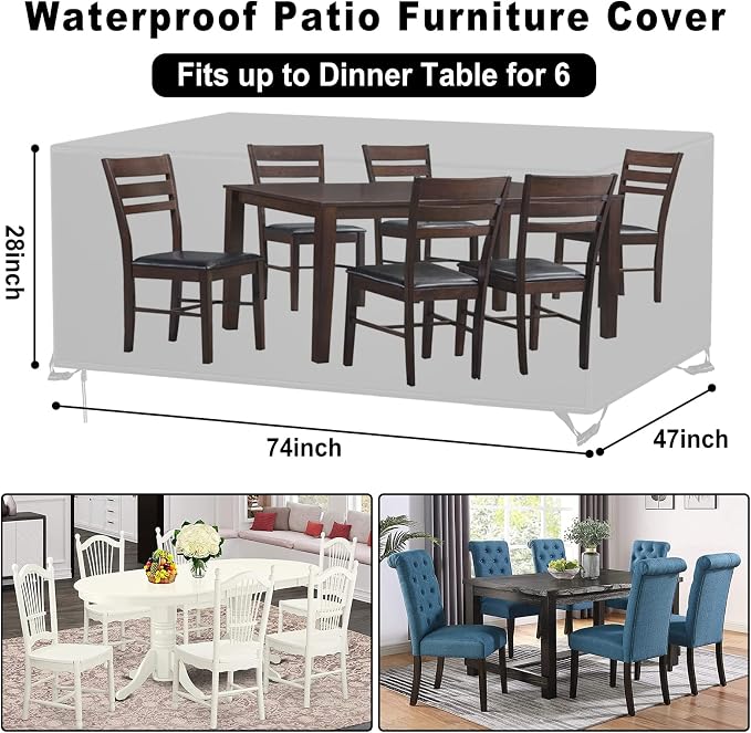 Patio Furniture Covers Waterproof, Outdoor Furniture Covers Rip-proof for Patio Furniture Set Table and Chairs, Windproof UV and Fade Resistant Outdoor Sectional Cover 74"L X 47"W X 28"H