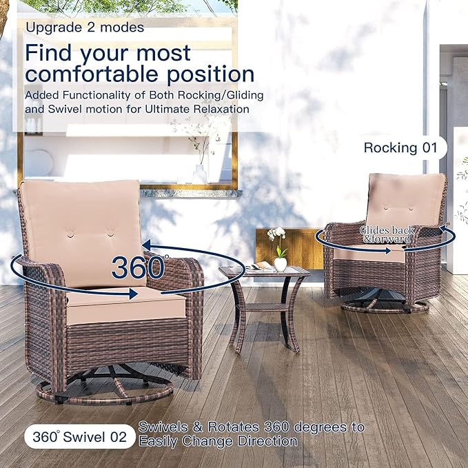 Kullavik 9 Pieces Outdoor Patio Furniture Set,PE Wicker Rattan Sectional Sofa Patio Conversation Sets with Tempered Glass Table,Swivel Rocking Chairs Set,Sand