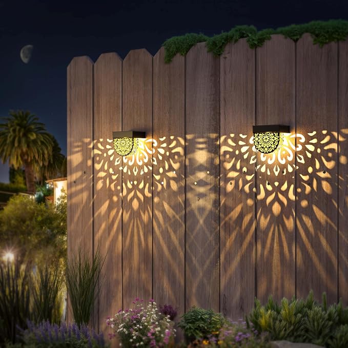 Solar Fence Lights 6 Pack Solar Deck Step Wall Lights Outdoor Waterproof LED Decorations Warm Yellow Light Decorative Lighting for Garden, Front Door, Backyard (Black 1)