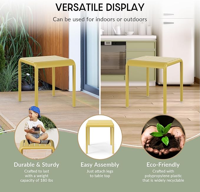WestinTrends Playa Plastic Modern Outdoor Patio Accent Side Tables (Set of 2), Yellow