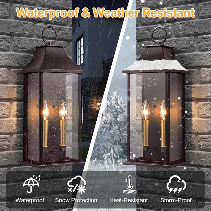 Oil Rubbed Bronze 20.6" Outdoor Wall Light, Aluminium | Dusk to Dawn, Large Outside Wall Sconce, Modern Exterior Wall Lantern with Glass, Waterproof, For House, Porch