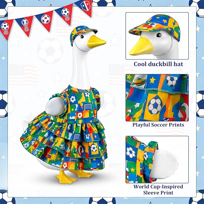 World Cup Porch Goose Outfits, Soccer Fan Clothes Fits 17-23 In Statue | Sports Game Day Goose Outfit Set with Hat for Outdoor Garden Lawn Patio Yard