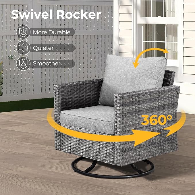 HOOOWOOO 8 Piece Patio Sectional Furniture Set with Swivel Rocking Chairs,Modern Wicker Outdoor Conversation Sofa Sets,Weather Resistant Modular L Shaped Outside Couch Set(Dark Gray)