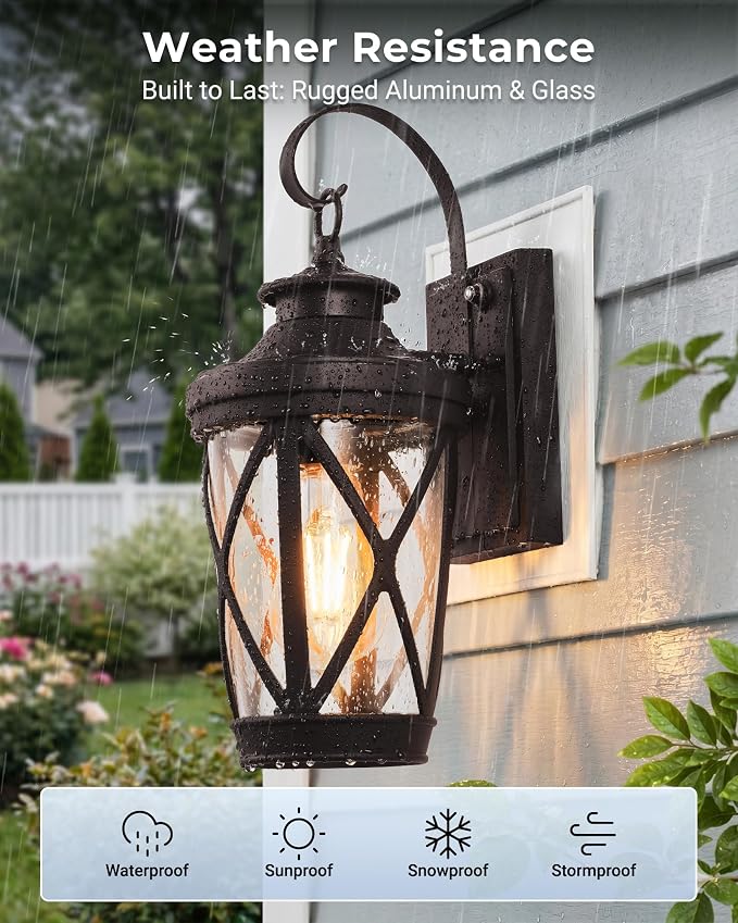 VIANIS 2-Pack Dusk to Dawn Outdoor Wall Light, Oil Rubbed Bronze Porch Light Fixture, Anti-Rust Exterior Wall Lantern, Modern Coach Lights for Garage, Outdoor Carriage Lights Wall Mount, E26 Hardwired