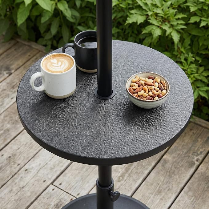 2PCS Umbrella Table Tray, Small Outdoor Sand Table with 1.6 Inch Umbrella Hole, 14.8 Inch Umbrella Tray, Portable Tabletop for Beach, Backyard, Pool, Black
