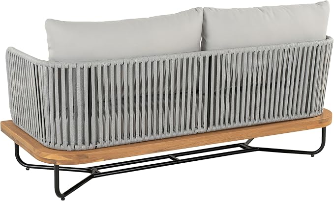 Christopher Knight Home 3-Piece Patio Furniture Set, Acacia Wood Outdoor Sectional Sofa with Rope Woven & Cushions, 4-Seat Sofa, Loveseat and Coffee Table, Outdoor Conversation Set, Light Grey+Teak
