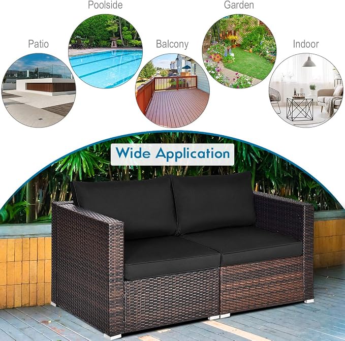 COSTWAY 2PCS Patio Rattan Corner Sofa Sectional Furniture Conversation Set