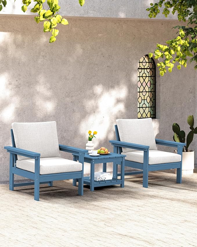 SERWALL HDPE Patio Conversation Set with Side Table