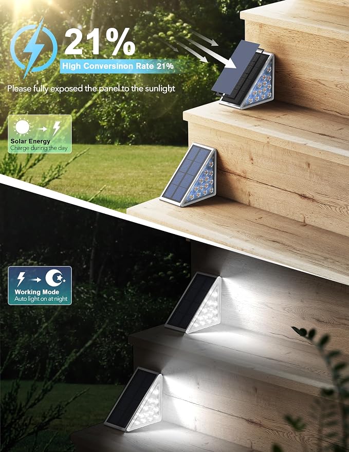 AUDLES LED Solar Step Lights Waterproof Outdoor Stair Lights, Solar Deck Lights Outdoor Decor IP67 Solar Lights for Yard, Patio, Garden, Walkways, Front Door, Pathway, Driveway (8)